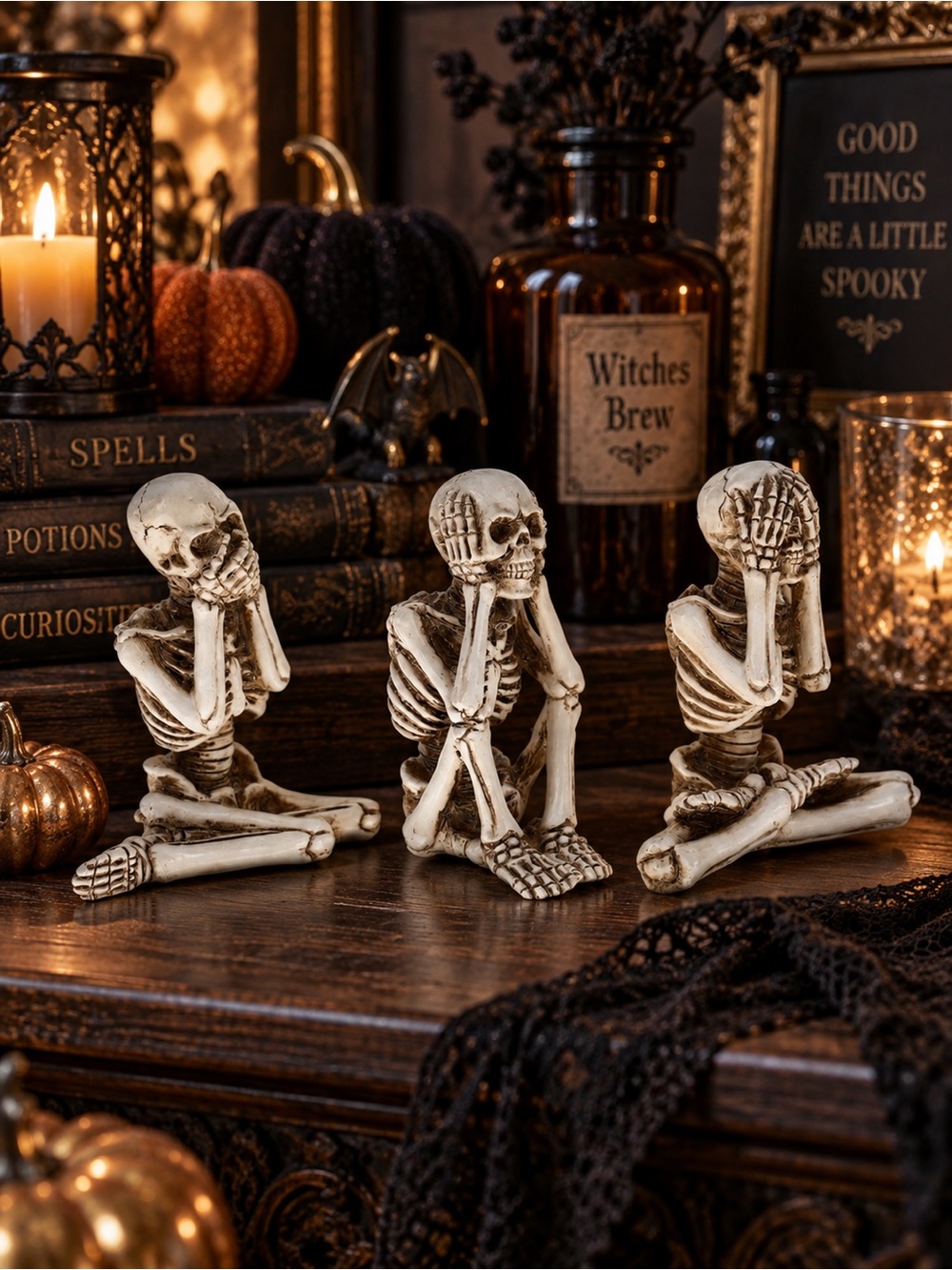 Speak No Evil Hear No Evil See No Evil Skeleton Figurines Gothic Decor NWT